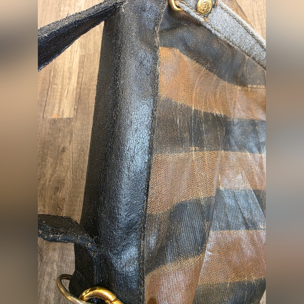 FENDI Pequin Striped Crossbody Bag Upcycled Designer Authentic Flawed Preppy Y2K - Picture 13 of 16